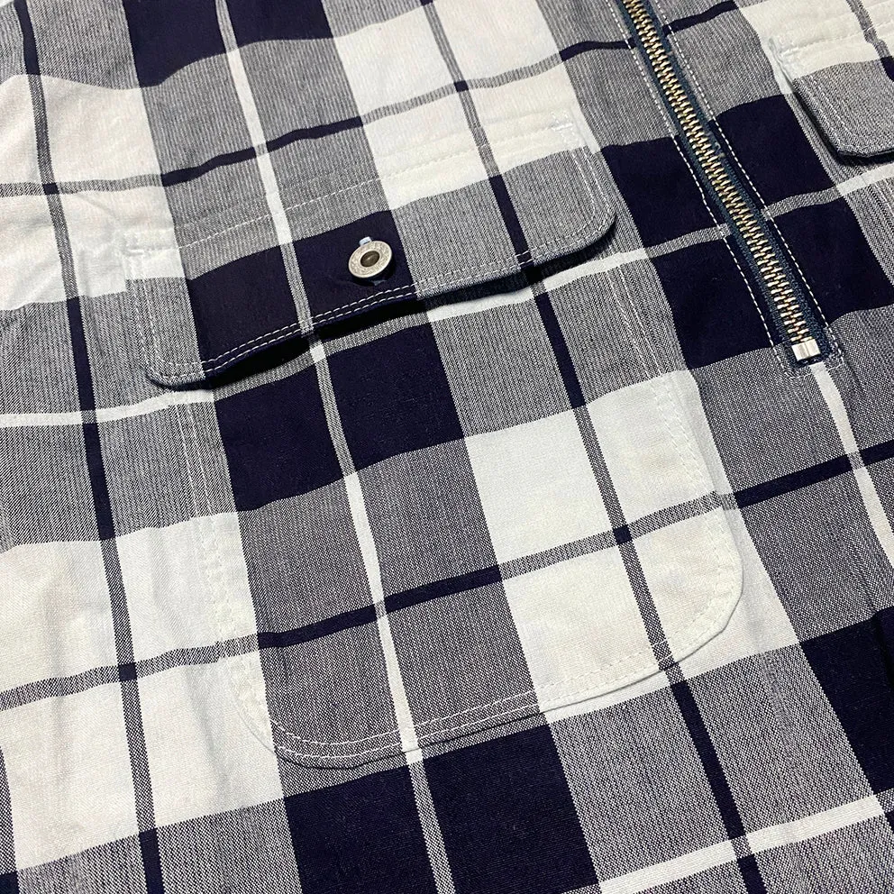 DDL 329 HUNTER-CB REGULAR FIT 2 POCKET 1/2 ZIPPER FRONT INDIGO CHECK DENIM SHIRT-4.5OZ-E1 INDIGO
