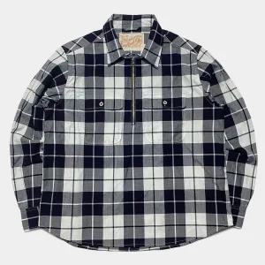 DDL 329 HUNTER-CB REGULAR FIT 2 POCKET 1/2 ZIPPER FRONT INDIGO CHECK DENIM SHIRT-4.5OZ-E1 INDIGO