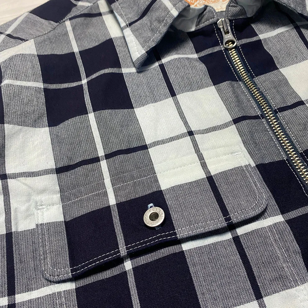 DDL 329 HUNTER-CB REGULAR FIT 2 POCKET 1/2 ZIPPER FRONT INDIGO CHECK DENIM SHIRT-4.5OZ-E1 INDIGO