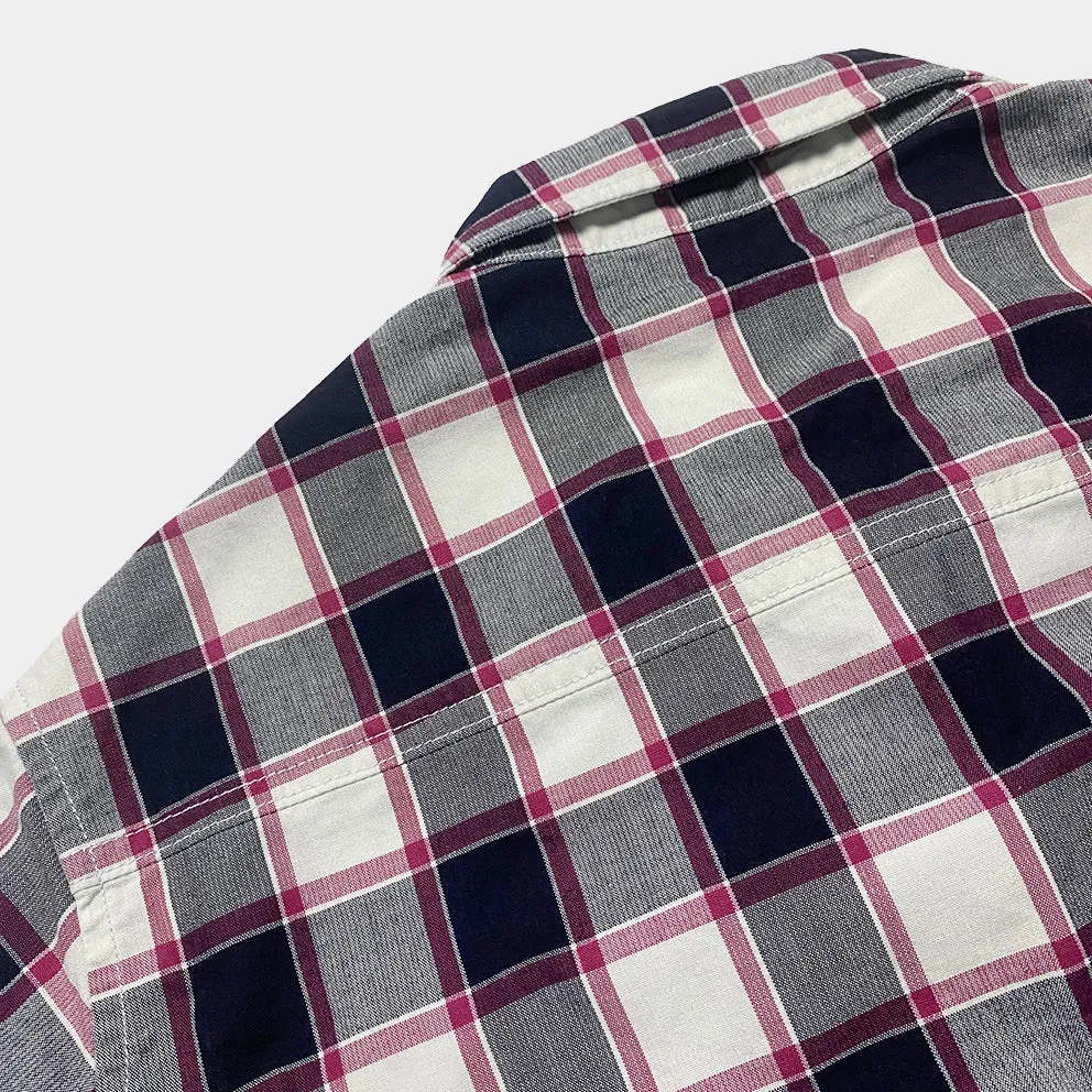DDL 329 HUNTER-CR REGULAR FIT 2 POCKET 1/2 ZIPPER FRONT INDIGO CHECK DENIM SHIRT-4.5OZ-E1 INDIGO