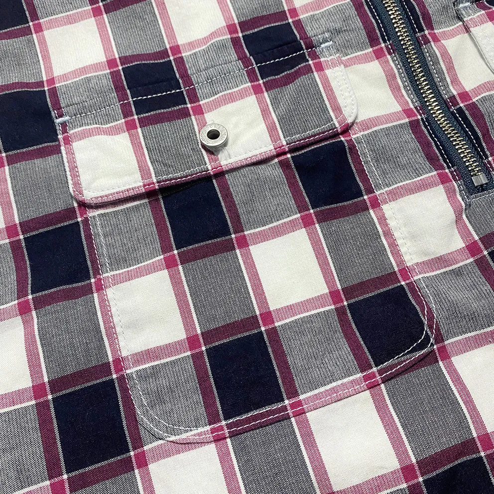 DDL 329 HUNTER-CR REGULAR FIT 2 POCKET 1/2 ZIPPER FRONT INDIGO CHECK DENIM SHIRT-4.5OZ-E1 INDIGO