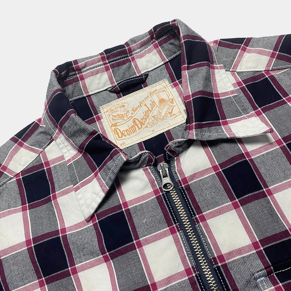 DDL 329 HUNTER-CR REGULAR FIT 2 POCKET 1/2 ZIPPER FRONT INDIGO CHECK DENIM SHIRT-4.5OZ-E1 INDIGO