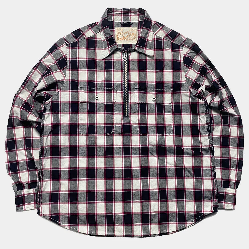 DDL 329 HUNTER-CR REGULAR FIT 2 POCKET 1/2 ZIPPER FRONT INDIGO CHECK DENIM SHIRT-4.5OZ-E1 INDIGO