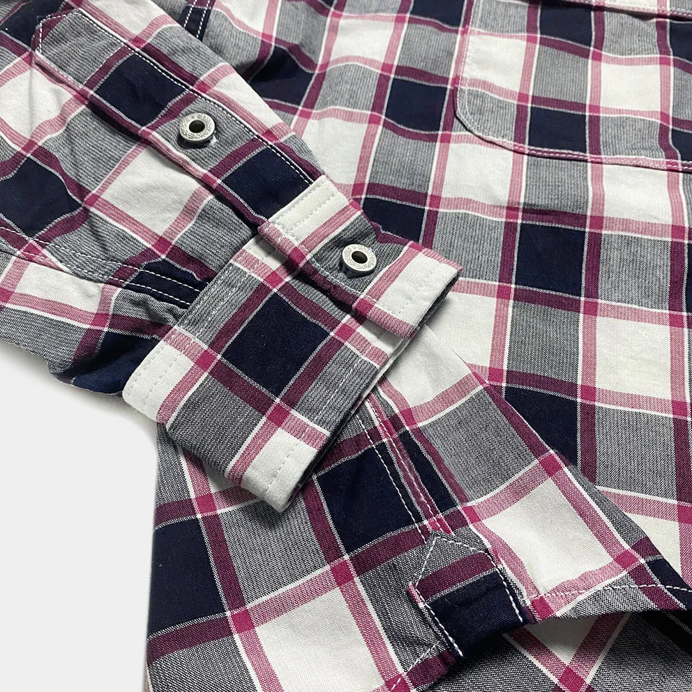 DDL 329 HUNTER-CR REGULAR FIT 2 POCKET 1/2 ZIPPER FRONT INDIGO CHECK DENIM SHIRT-4.5OZ-E1 INDIGO