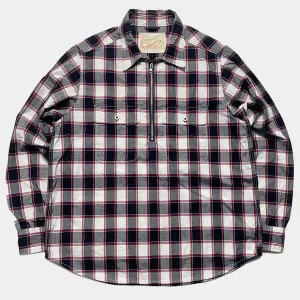 DDL 329 HUNTER-CR REGULAR FIT 2 POCKET 1/2 ZIPPER FRONT INDIGO CHECK DENIM SHIRT-4.5OZ-E1 INDIGO