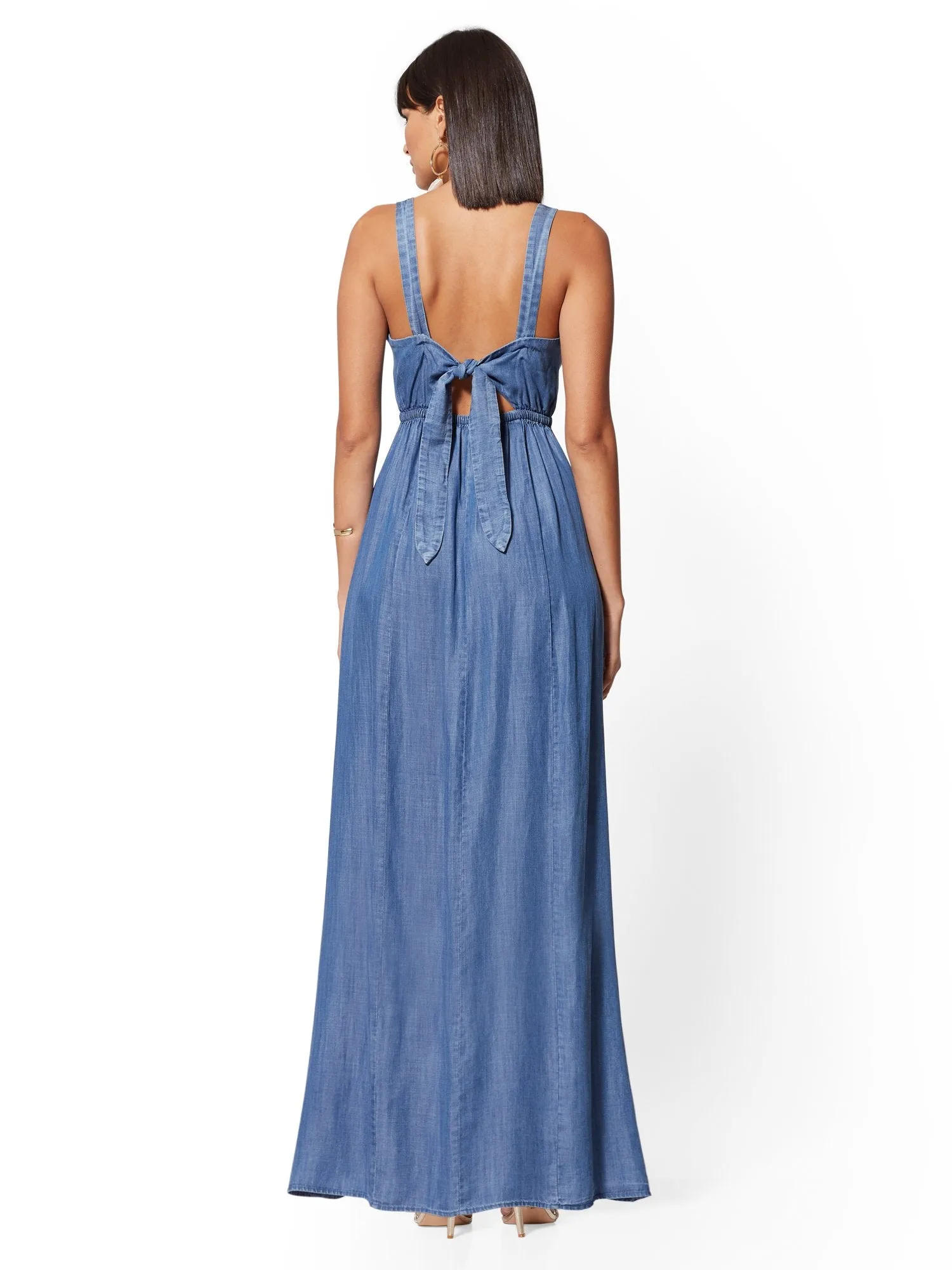 Denim Tie-Back Maxi Dress