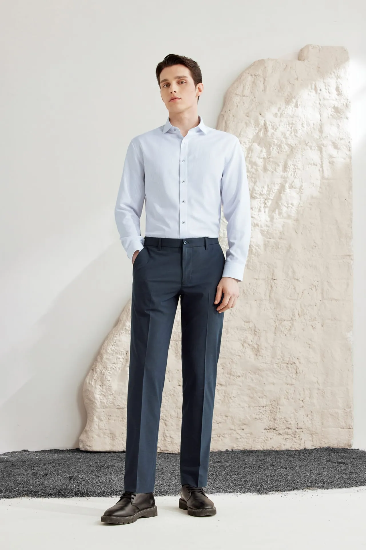 Dry Stripe Shirt in Smart Fit Spread Collar