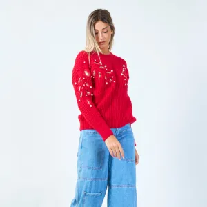 Embellished knit sweater with sequin details wholesale