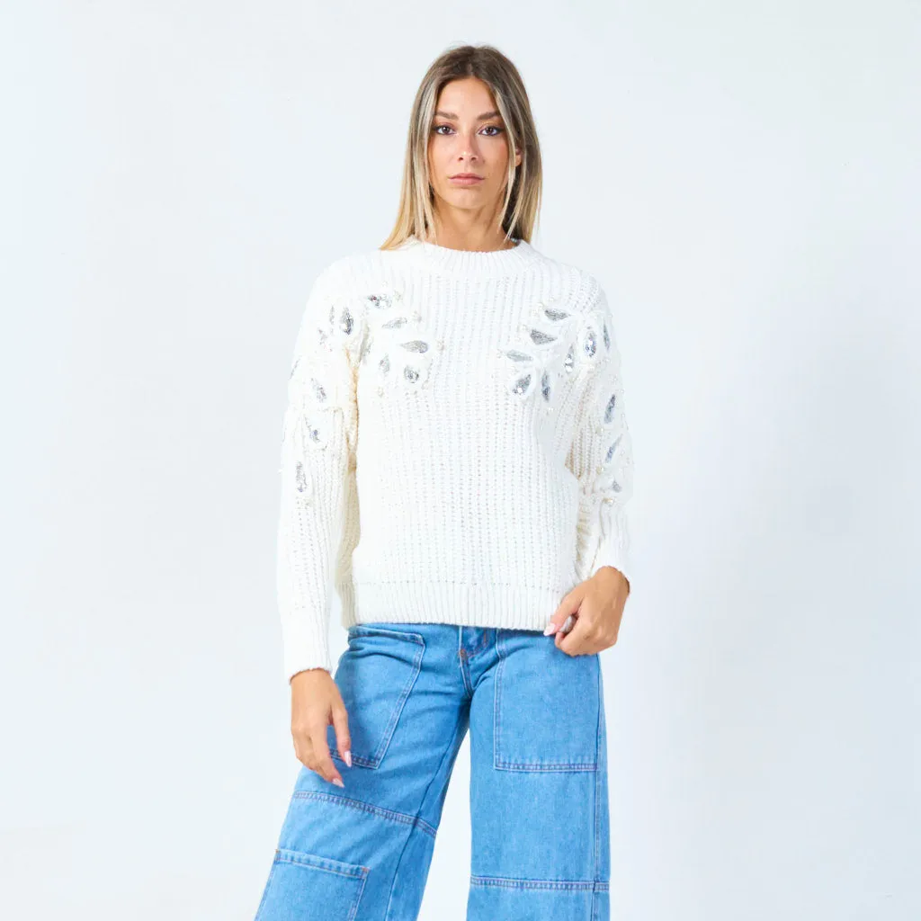 Embellished knit sweater with sequin details wholesale