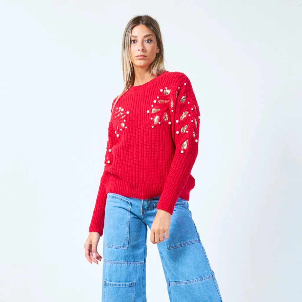 Embellished knit sweater with sequin details wholesale