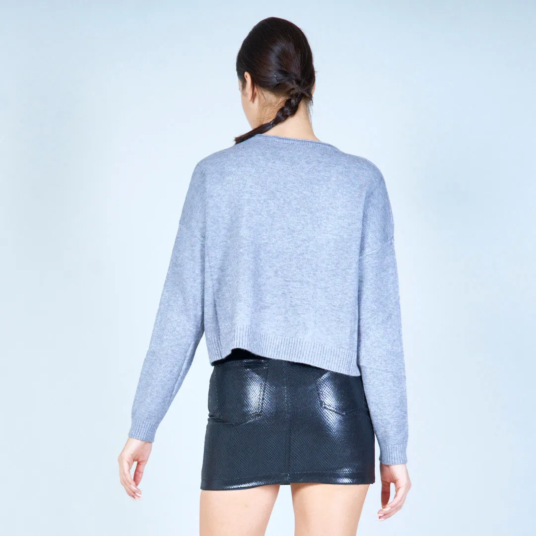 Embellished neckline knit sweater wholesale