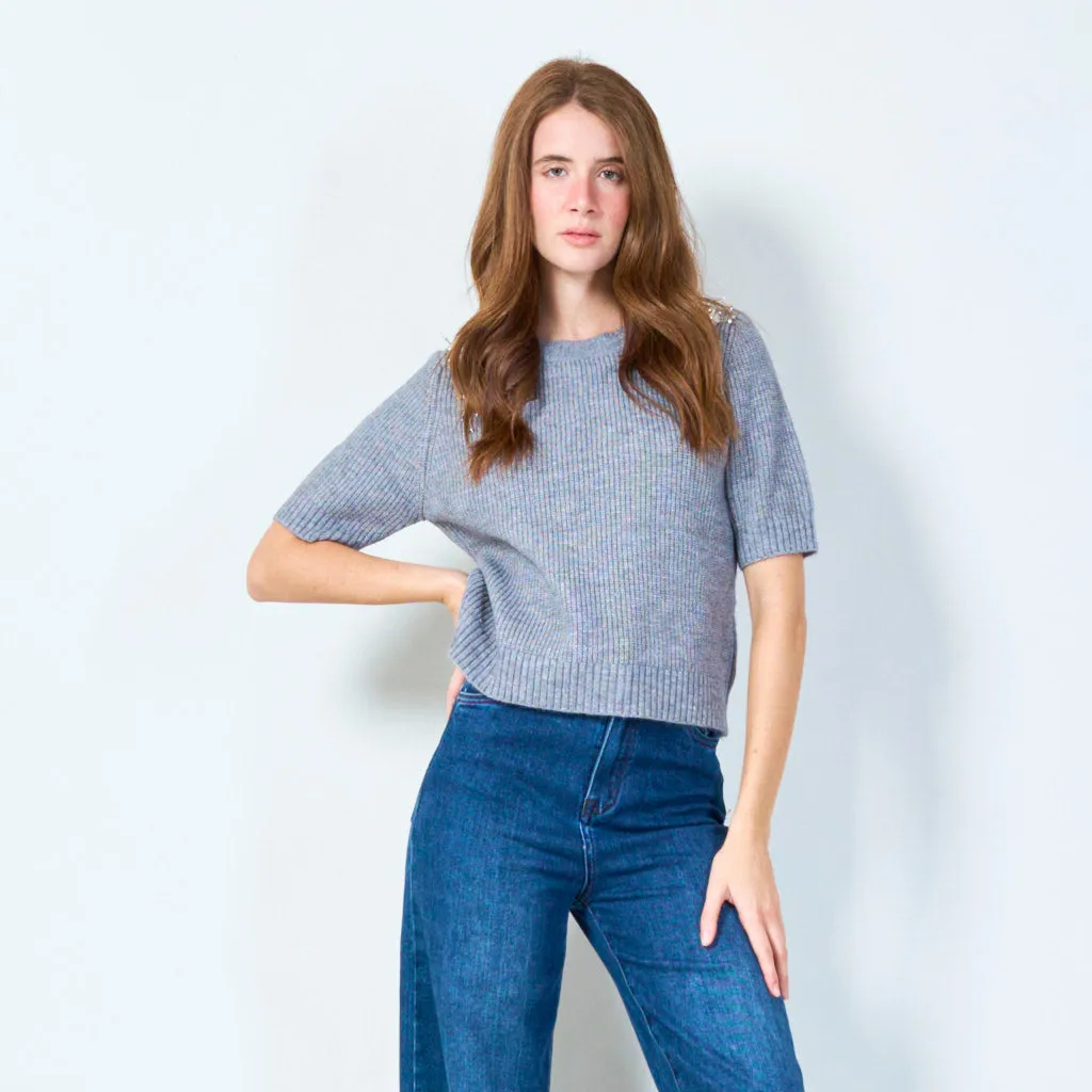 Embellished shoulder knit sweater wholesale