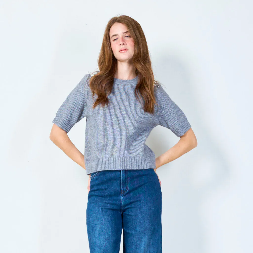 Embellished shoulder knit sweater wholesale