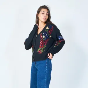 Embroidered floral sequin cardigan wholesale