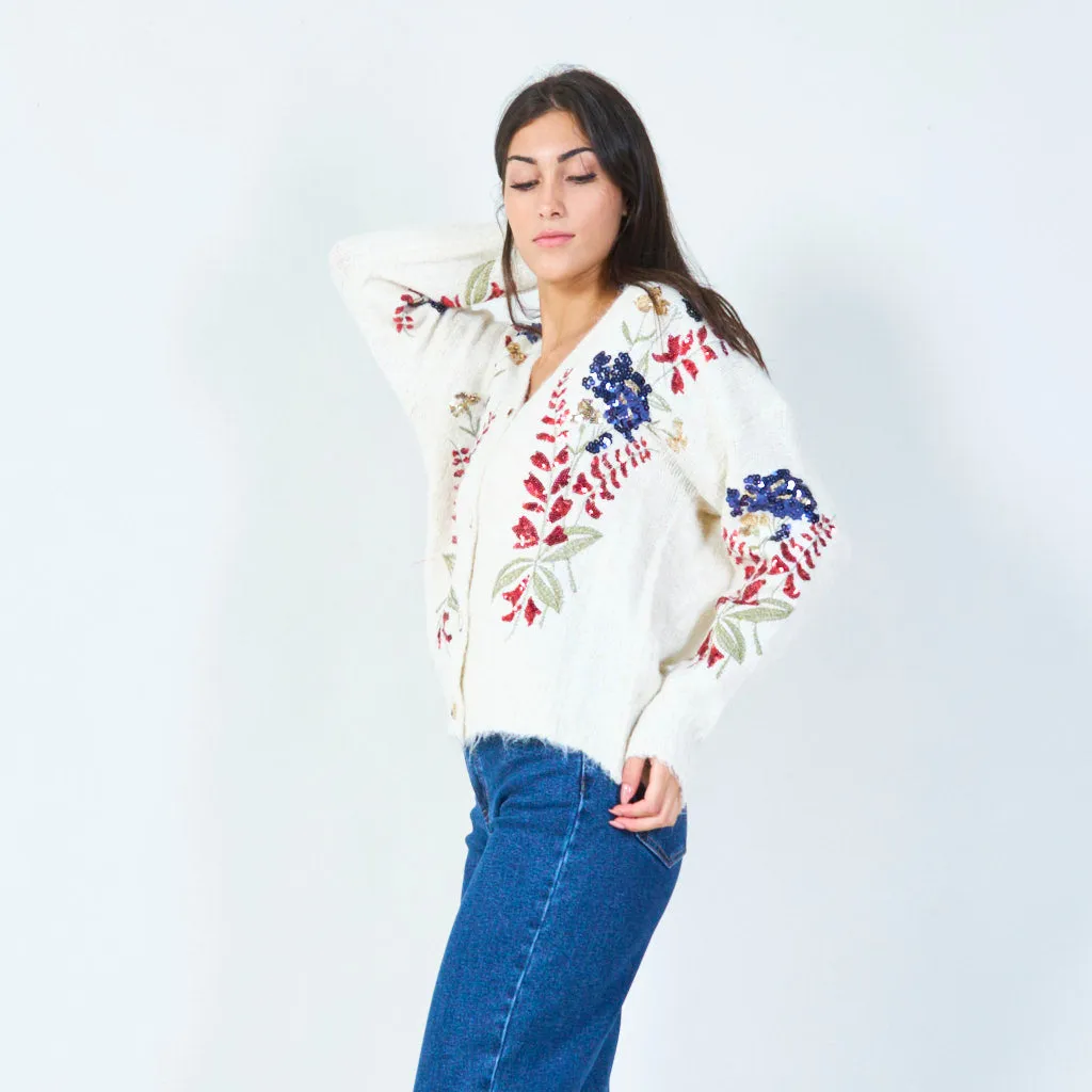 Embroidered floral sequin cardigan wholesale
