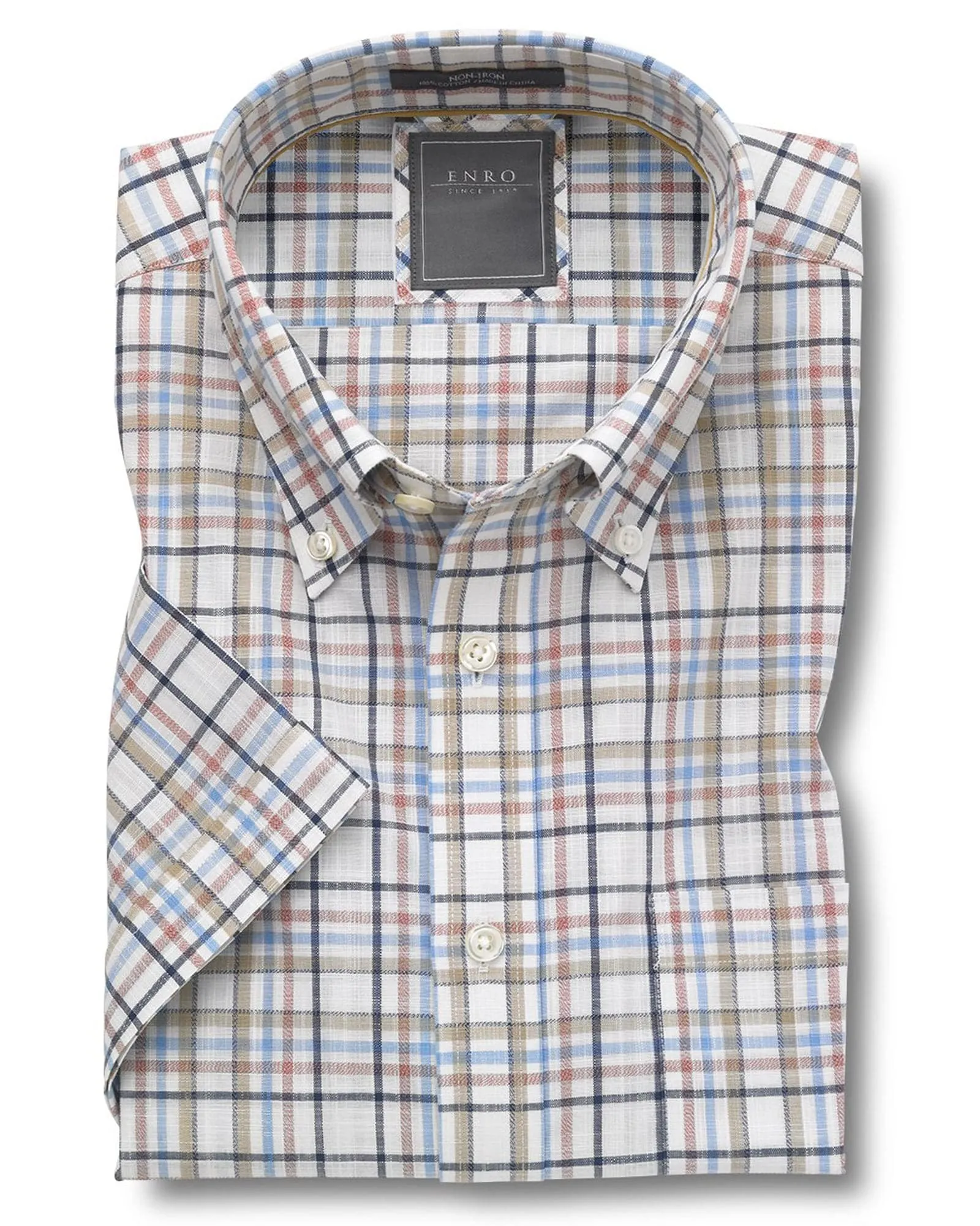 Enro Tan Multi Plaid Short Sleeve Button Up Shirt