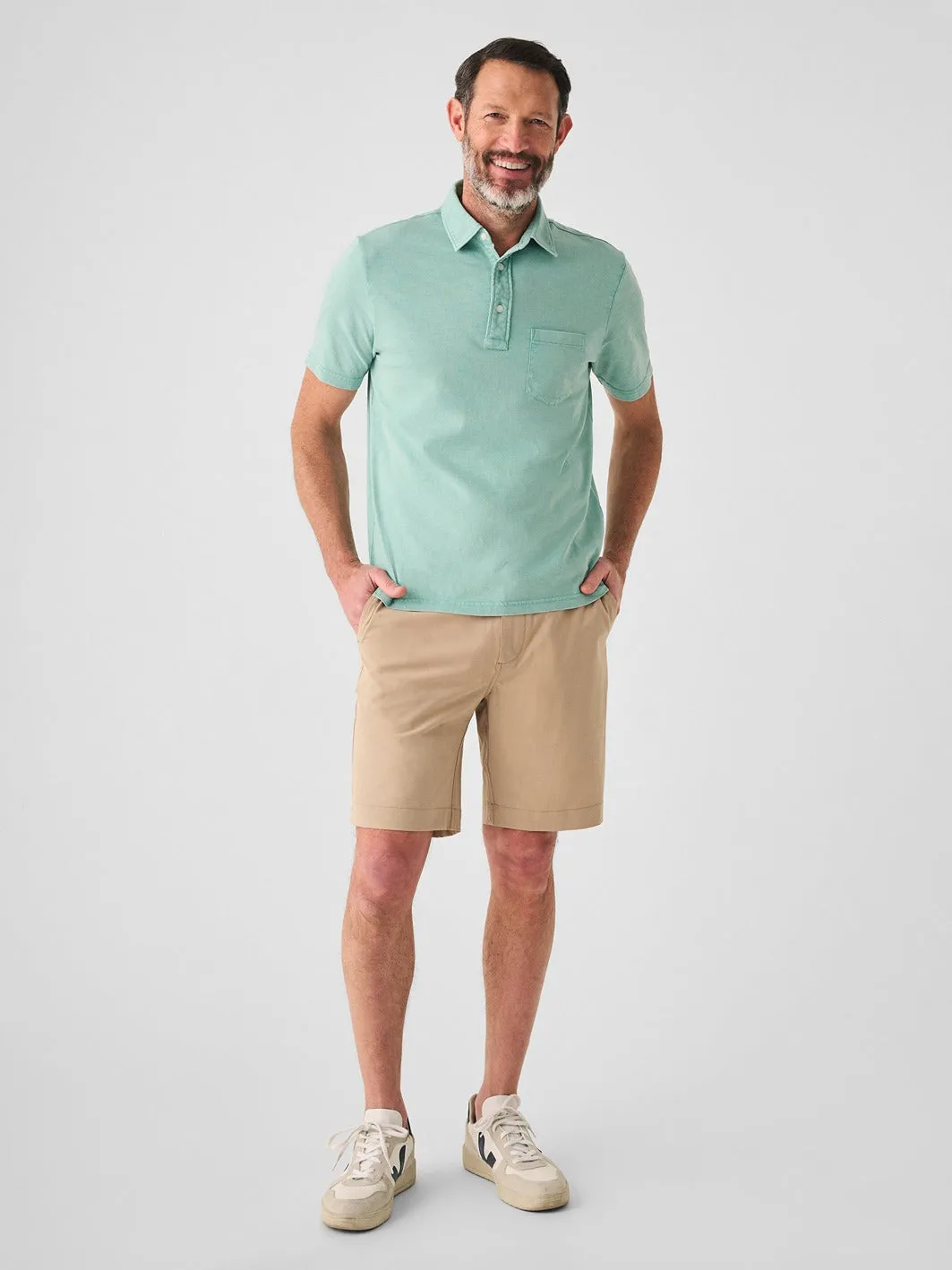 Faherty Sunwashed T-Shirt Polo in Lagoon Teal