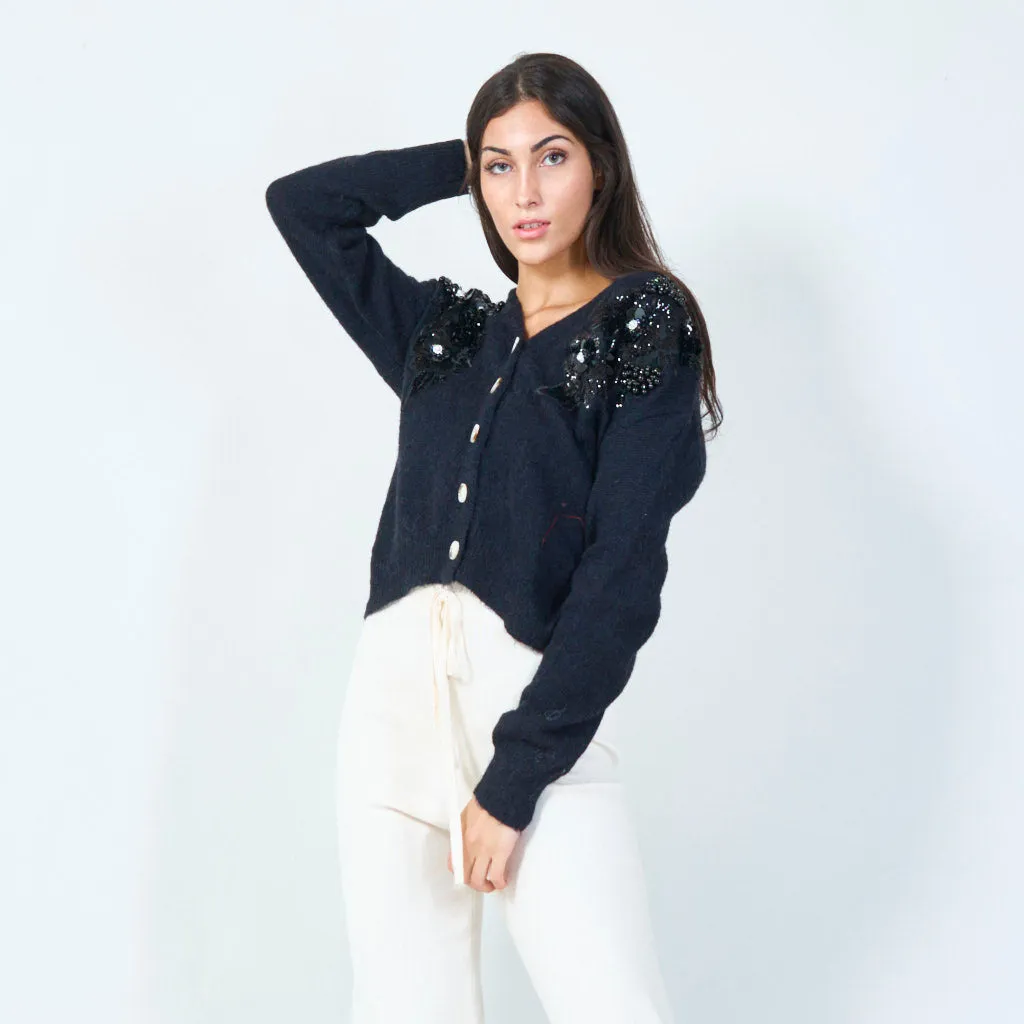Floral applique knit cardigan wholesale