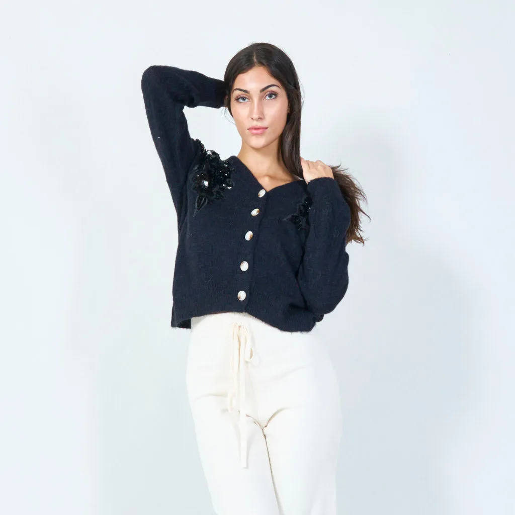 Floral applique knit cardigan wholesale