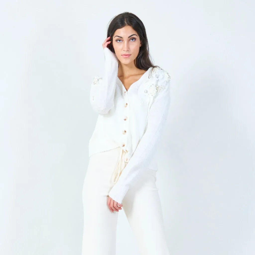 Floral applique knit cardigan wholesale