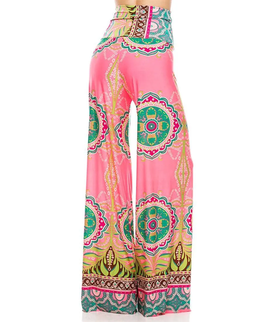 Foldover Palazzo Pants High Waisted Foldover Tropical Pink