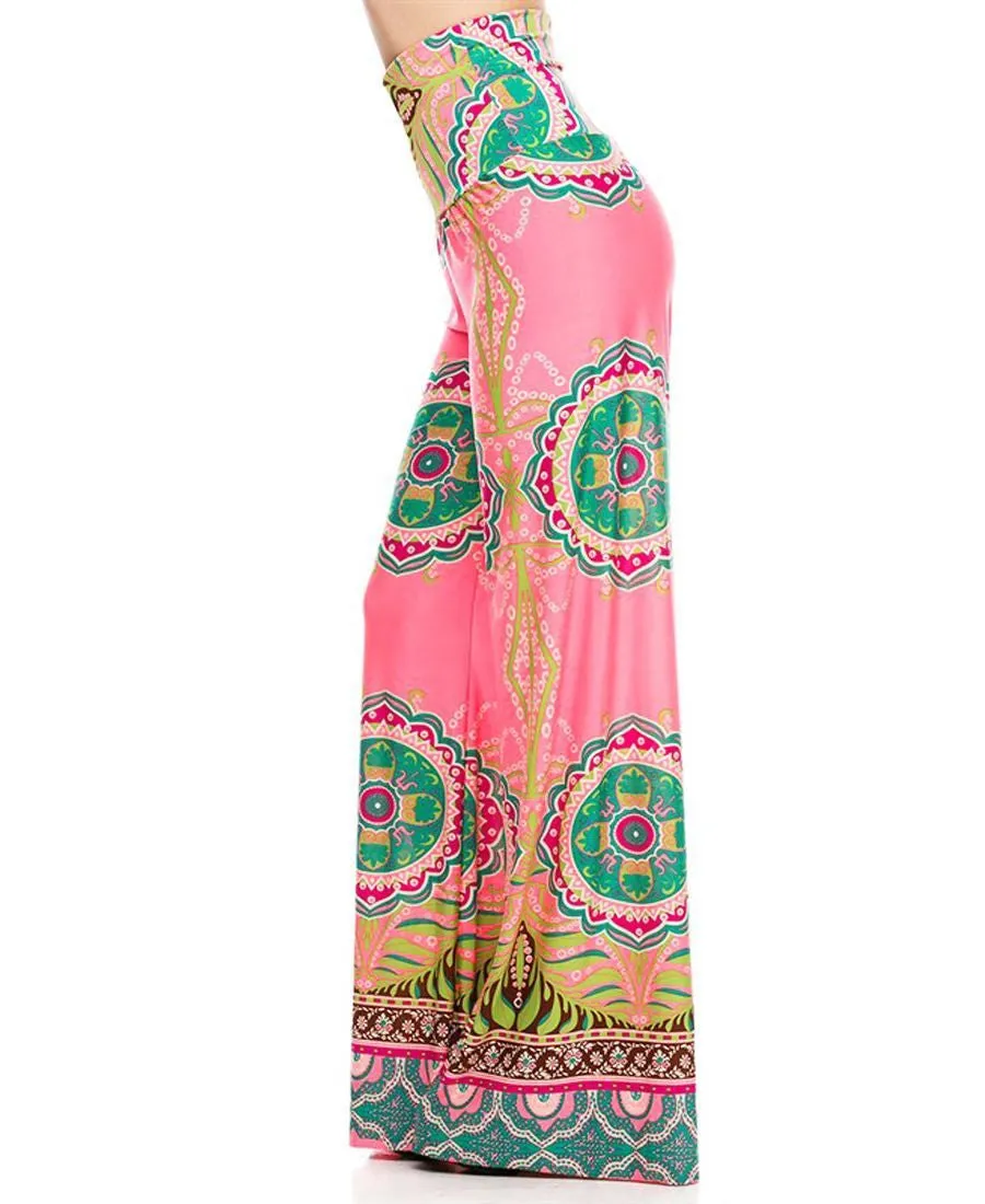 Foldover Palazzo Pants High Waisted Foldover Tropical Pink