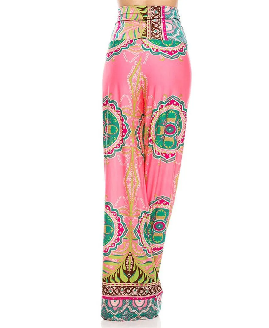 Foldover Palazzo Pants High Waisted Foldover Tropical Pink