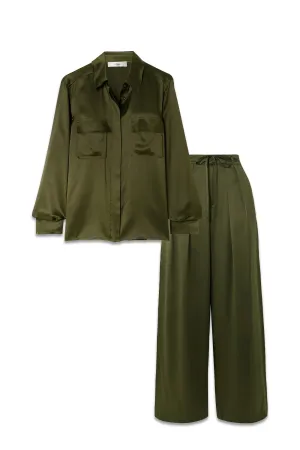 Frayed Silk-Charmeuse Shirt & Pleated Silk-Charmeuse Wide-Leg Pants