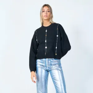 Gem button detailed sweater wholesale