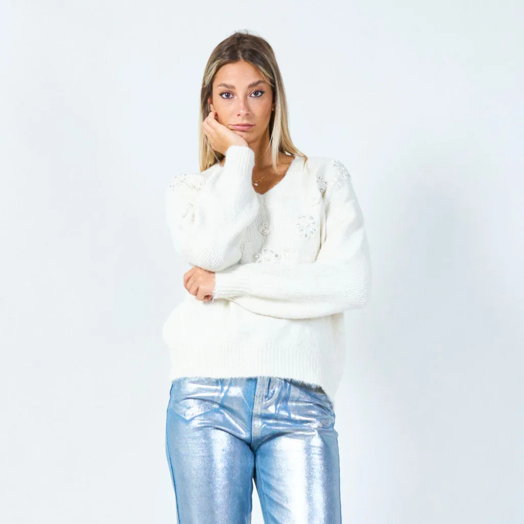 Gem button detailed sweater wholesale