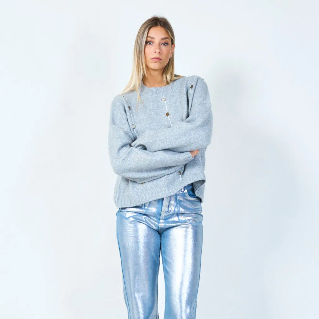 Gem button detailed sweater wholesale