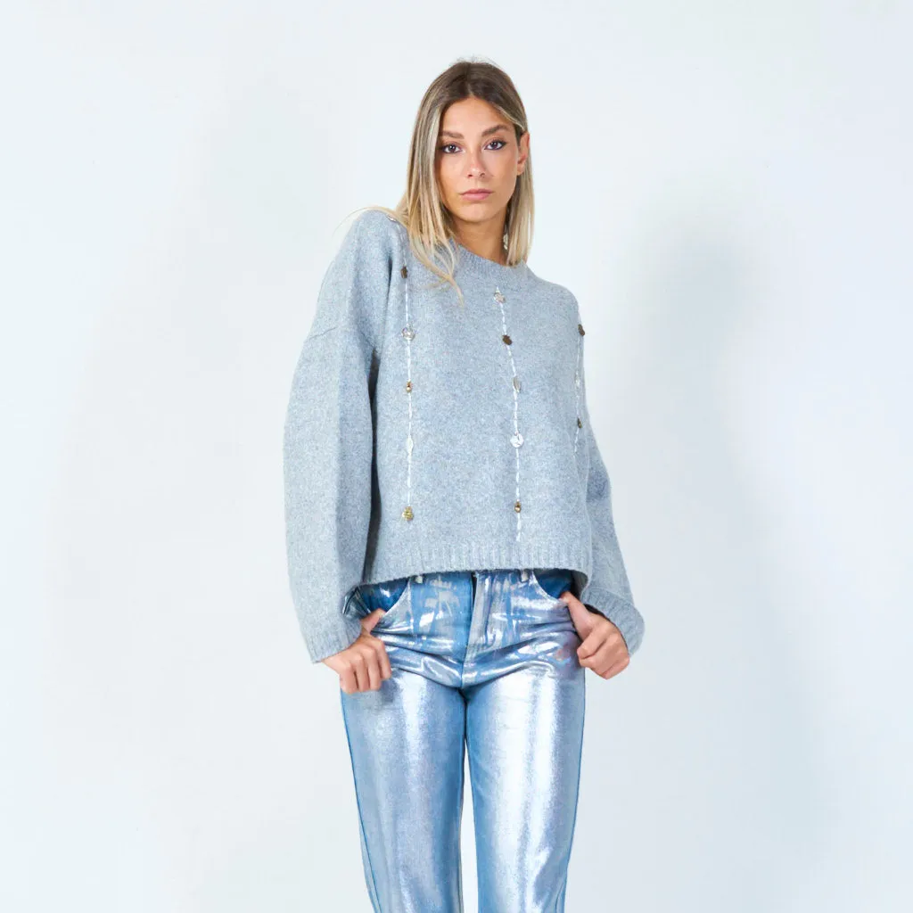 Gem button detailed sweater wholesale