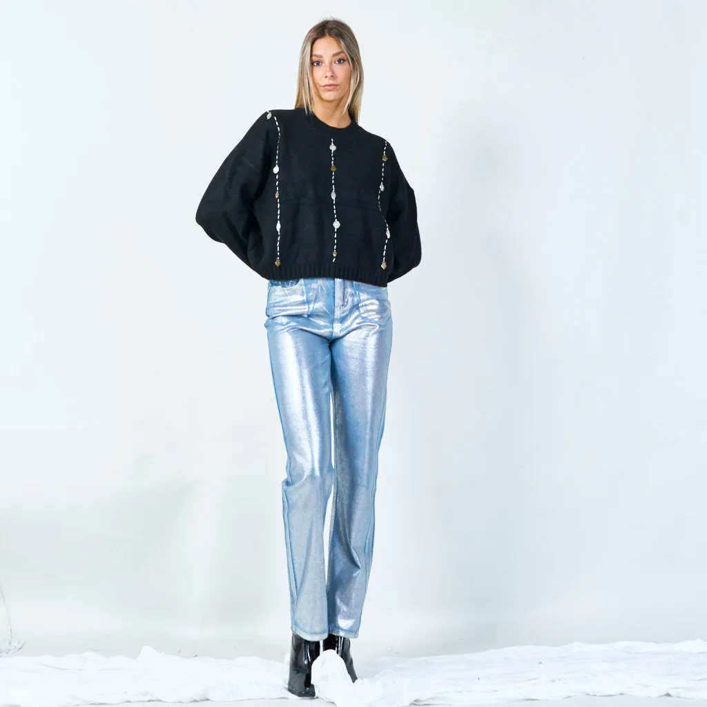 Gem button detailed sweater wholesale