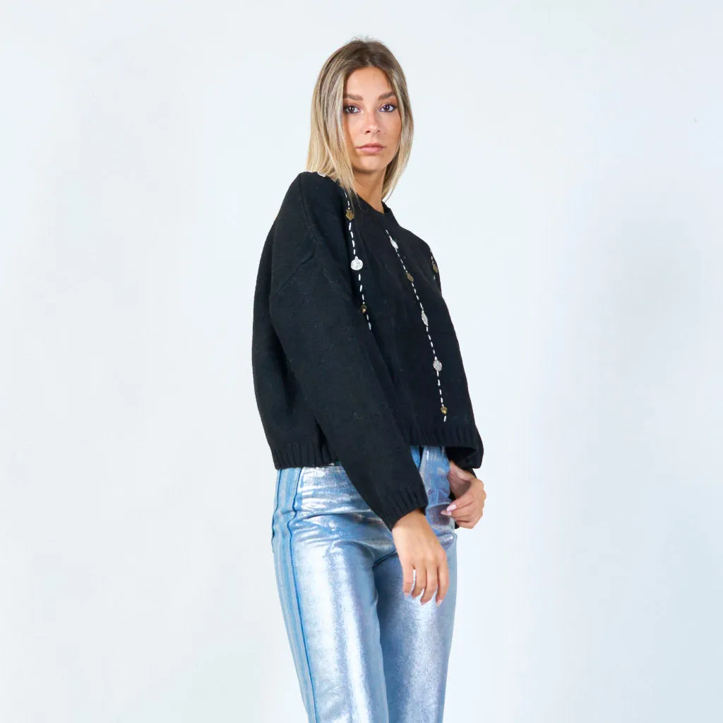 Gem button detailed sweater wholesale