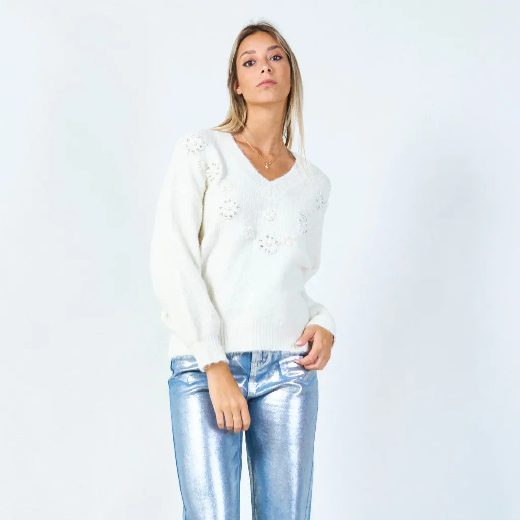 Gem button detailed sweater wholesale