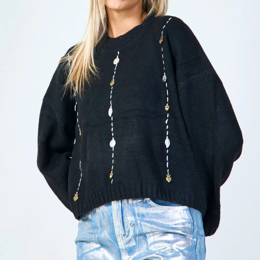 Gem button detailed sweater wholesale