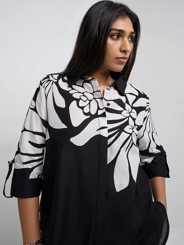 Gia Black Floral Printed Cotton Shirt