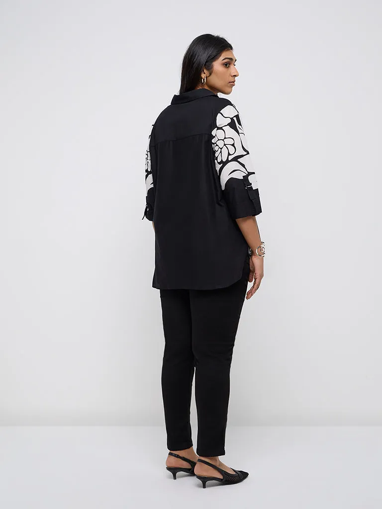 Gia Black Floral Printed Cotton Shirt