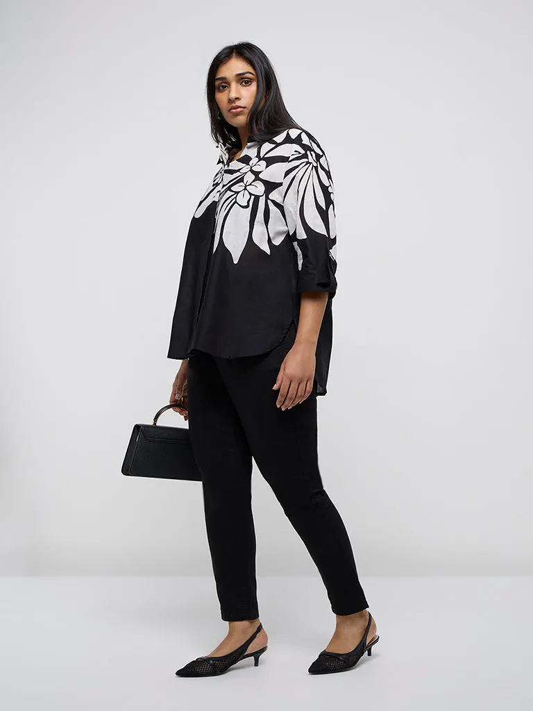 Gia Black Floral Printed Cotton Shirt