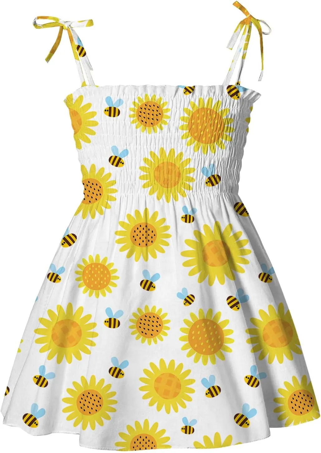 Girl's Ditsy Floral Print Ruffle Hem Cam Dress Spaghetti Strap Bow Tie Side Mini Casual Dresses