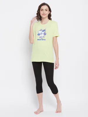 Graphic Print Sleep T-Shirt In Light Yellow