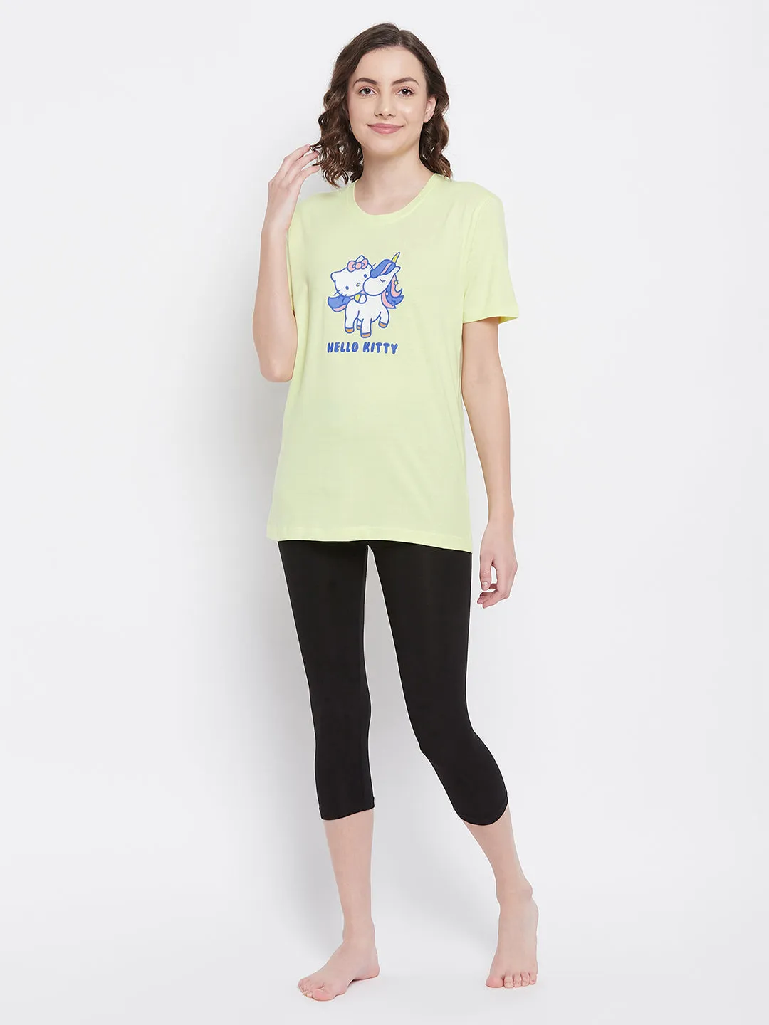 Graphic Print Sleep T-Shirt In Light Yellow