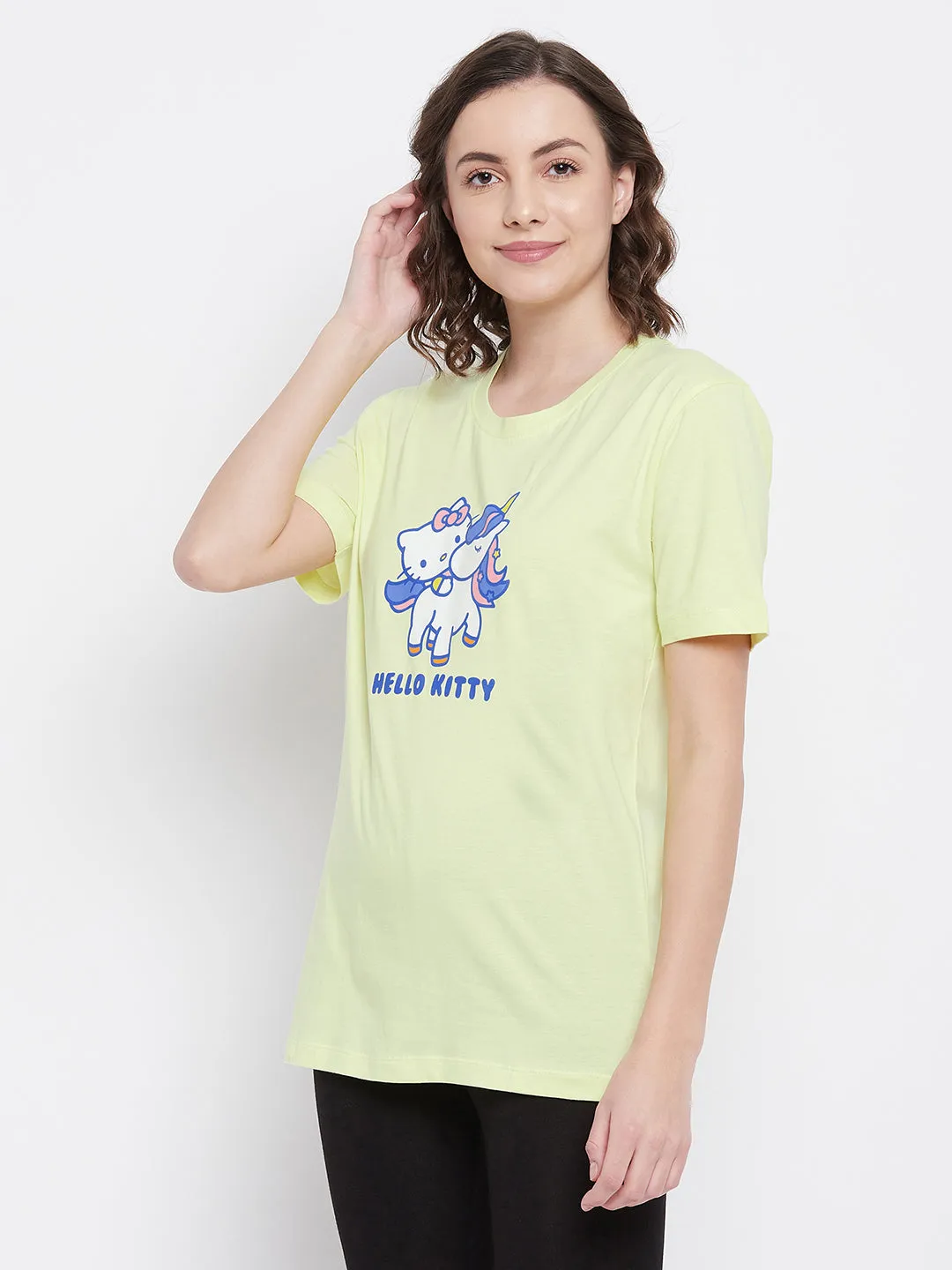 Graphic Print Sleep T-Shirt In Light Yellow