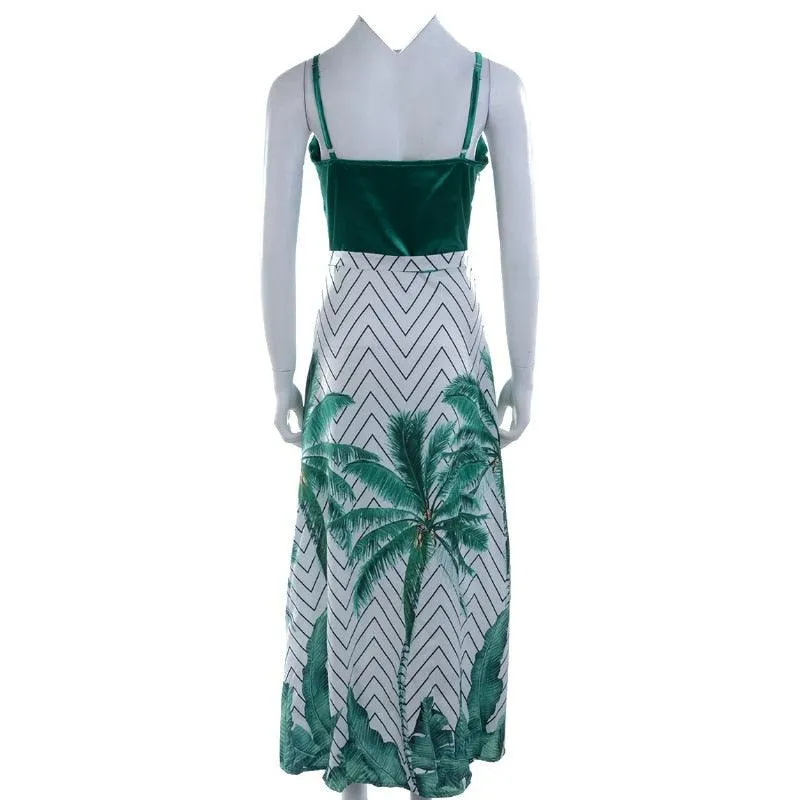 Green Floral Sleeveless Maxi Dress