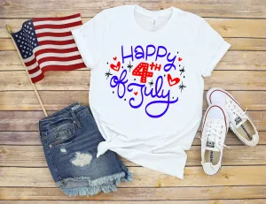 Happy Fourth of July Adult T Shirt - Independence Day - Memorial - Red White and Blue USA