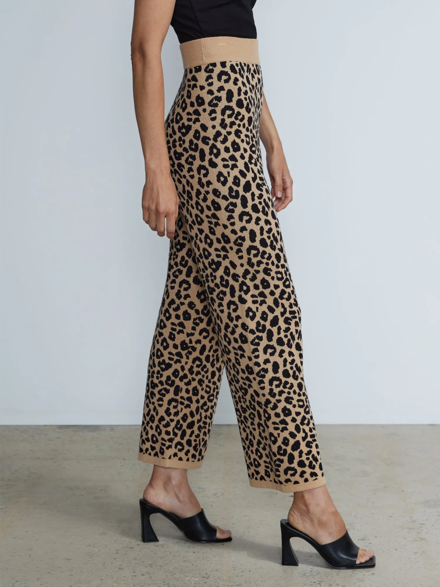 High Rise Leopard Print Sweater Pants
