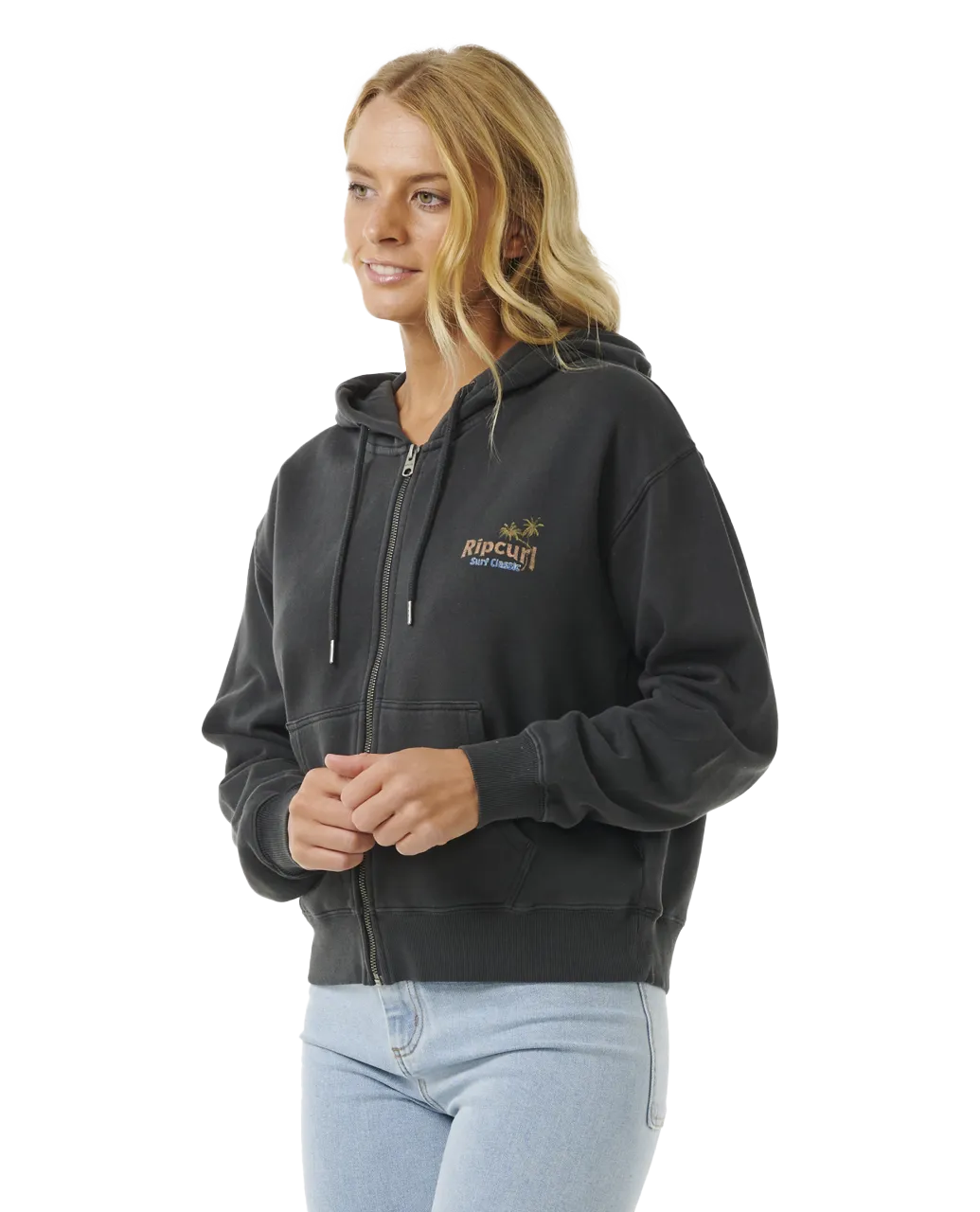 High Tide Scenic Relaxed Zip Hoodie in Washed Black