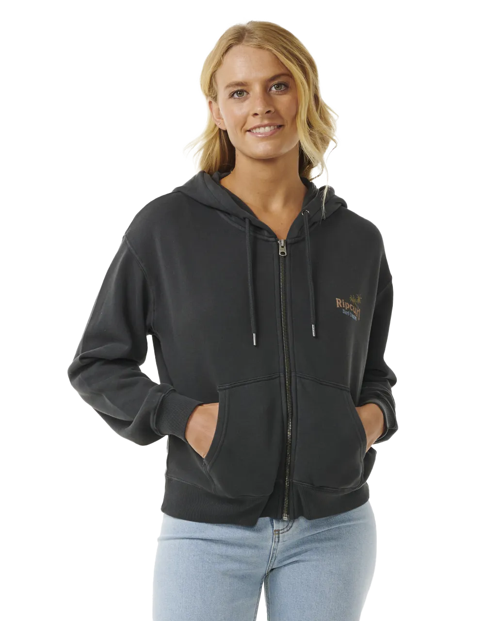 High Tide Scenic Relaxed Zip Hoodie in Washed Black