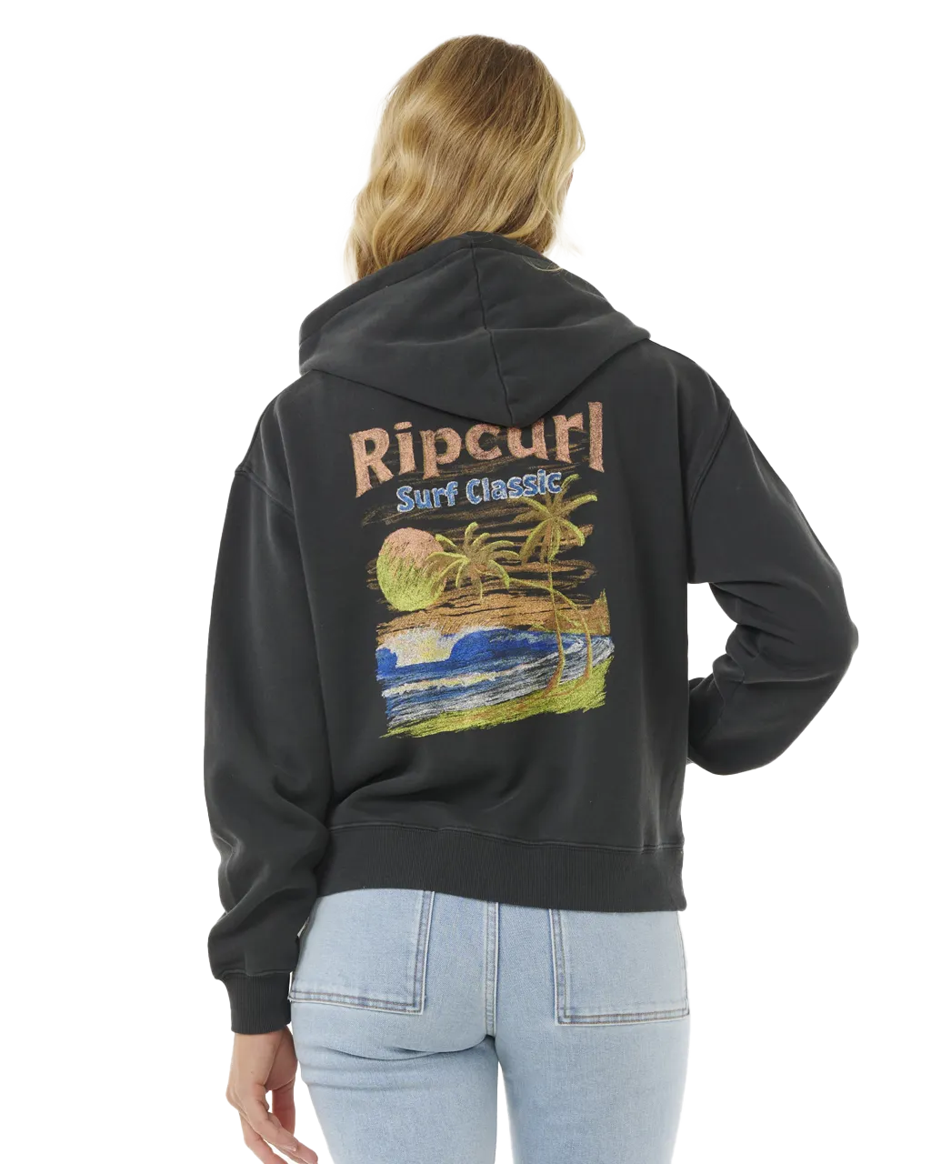 High Tide Scenic Relaxed Zip Hoodie in Washed Black