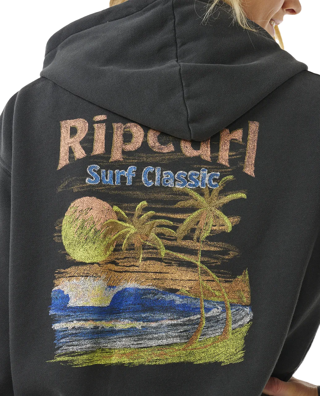 High Tide Scenic Relaxed Zip Hoodie in Washed Black